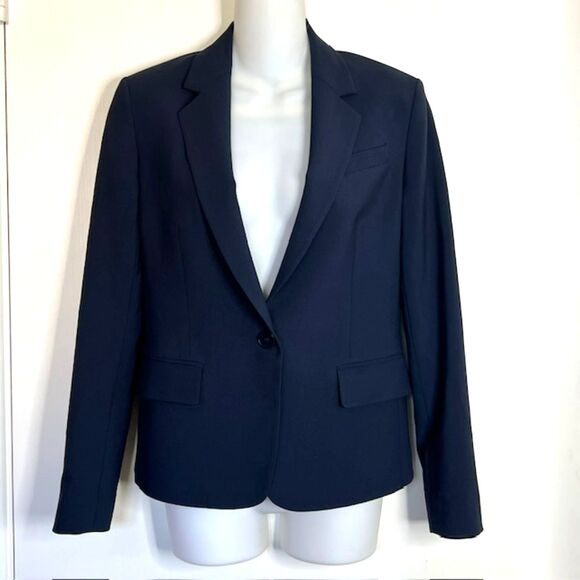 NWOT THEORY SEVONA NAVY STRETCH WOOL ONE BUTTON BLAZER SIZE 2 MSRP $395 - Picture 3 of 13